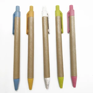 2026 Creative Personalized Recycled Kraft Paper Eco Friendly Cheap  Wheat Straw Ball Pen with Customer logo