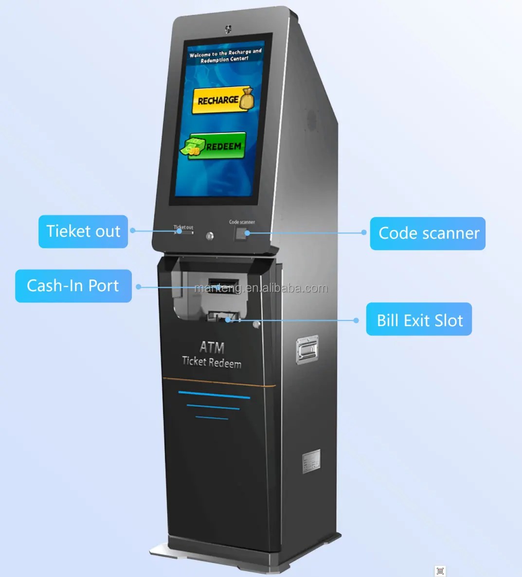 Redeeming Machine ATM Ticket Redeem Vertical Touch Screen Kiosk for Currency Exchange in ...