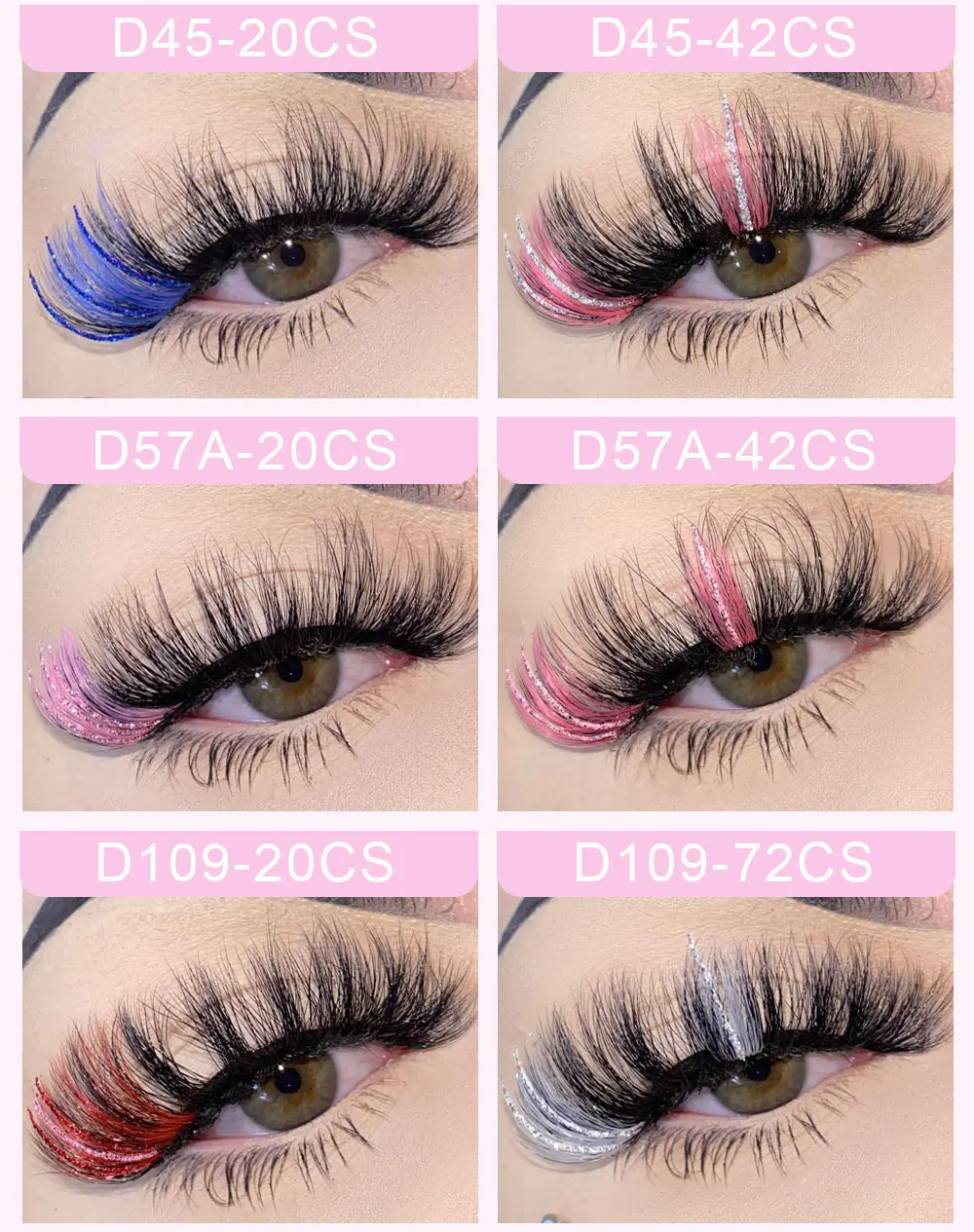 Wholesale 1525mm Colored False Lashes Thick Full Fluffy Dramatic