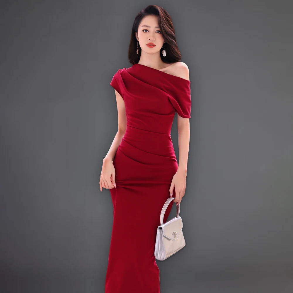 ZYHT 30145 Elegant Summer Dress with Spandex Slash Neck