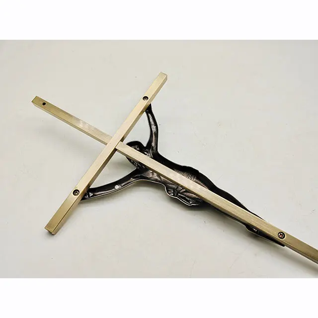 Funeral Crucifix and Cross 8047 in Metal Material and Antique Brass Color for Wooden Coffin and Casket
