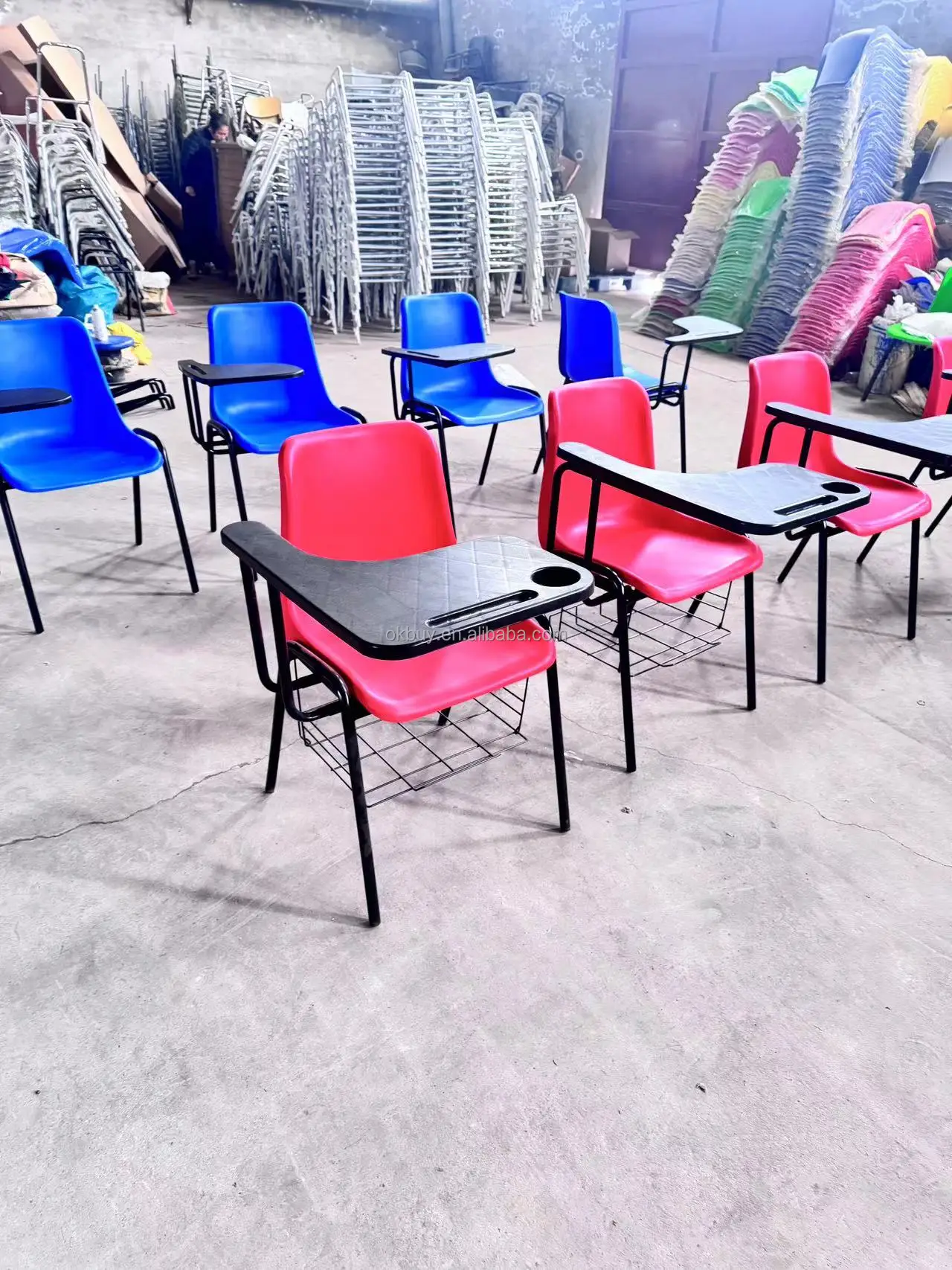 Stackable Plastic Chairs with Iron Legs Modern School Furniture