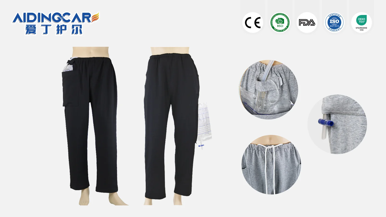 Woven Unisex Patient Pants & Care Clothes Suit for Fracture Bedridden - product detail 1
