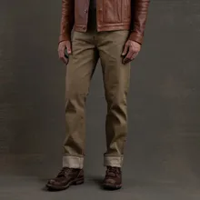 Custom Logo Embroidery  Original Denim Jeans Heavyweight Khaki Men Mid Waist Unwash Selvedge Baggy Denim Jean