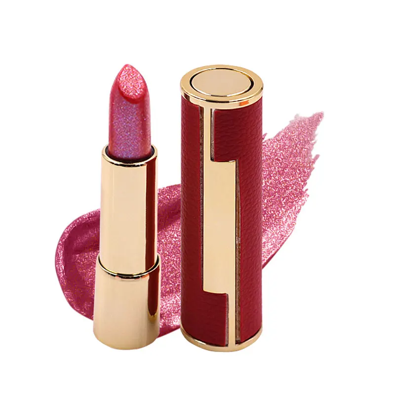 product custom logo luxury leather press on lipstick metallic pearl shimmer lip stick long lasting for daily party makeup-4