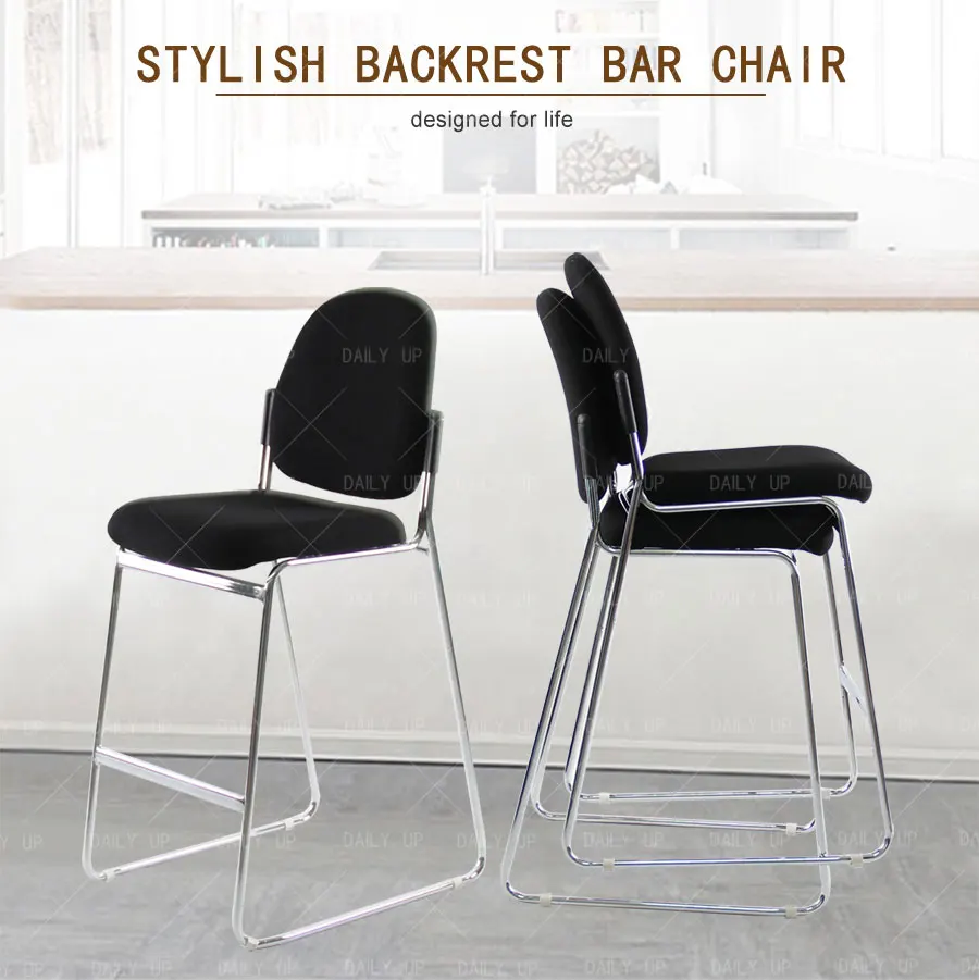Stackable High Bar Chair With Fabric Cushion Sled Metal Frame Kitchen Dining Chair With Footrest For Counter And Restaurant Bar
