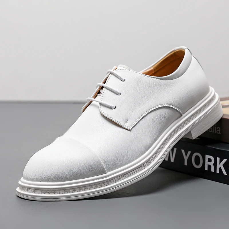 Fresh Style White Artificial Leather Formal Dress Shoes Hand Made Men  Wedding Party Shoes & Oxford Business Office Shoes