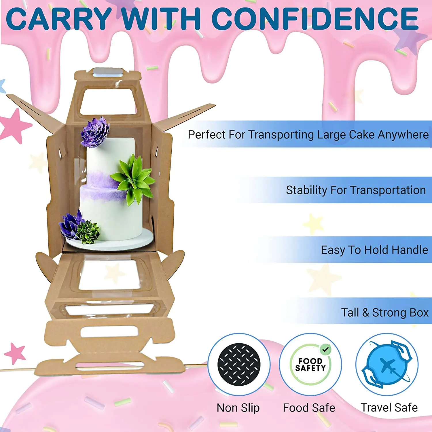 Large Cake Boxes 10 X 10 X 12 Tall Cake Boxes Cardboard 3 Tier Tall Cake Paper Box Packaging With Window 16 Inch