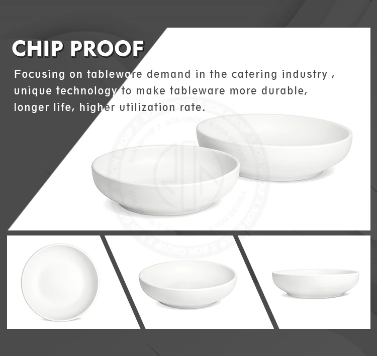 Nice soup serving dishes wholesale chip ceramic restaurant porcelain plates white