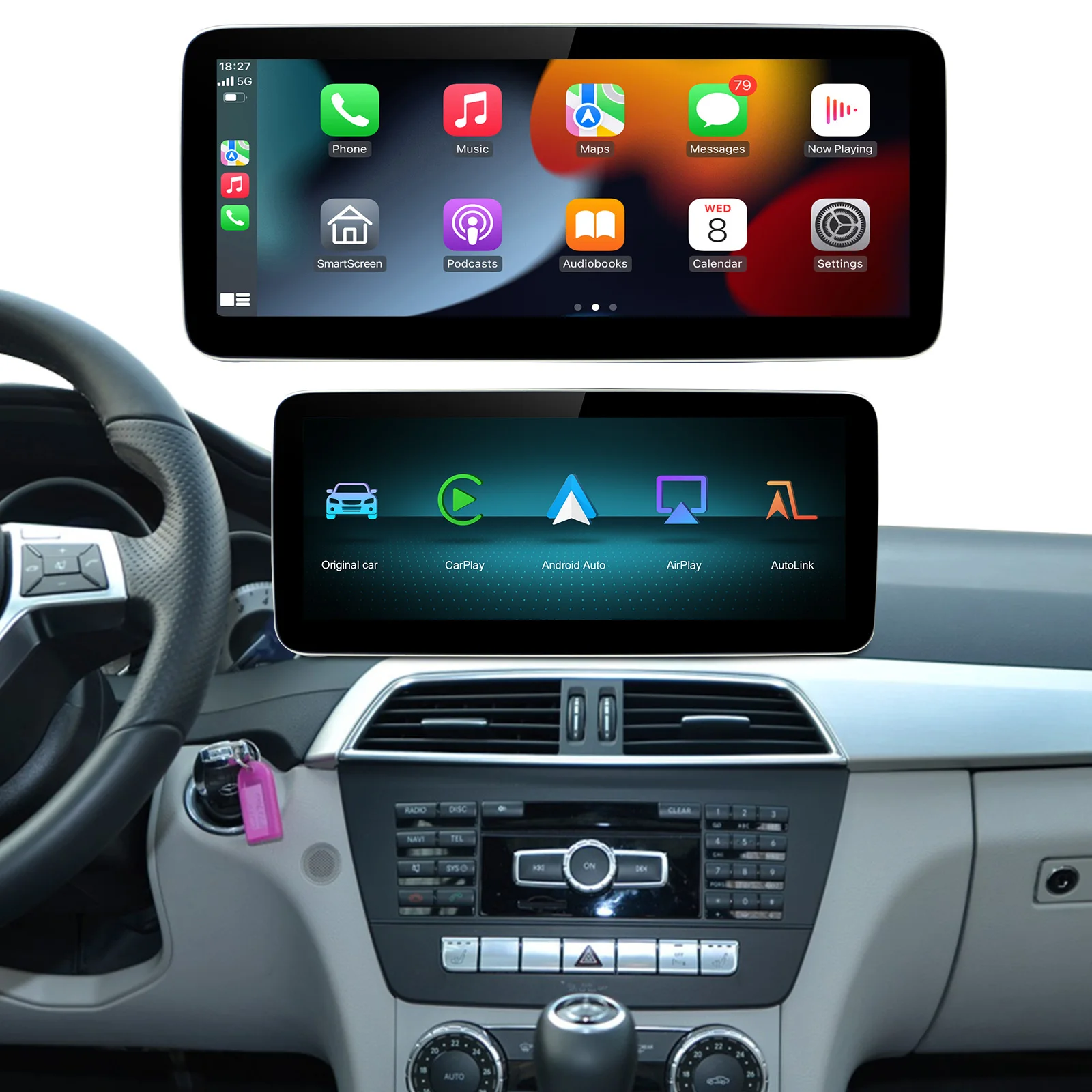 Wireless Carplay Linux Screen Upgrade for Mercedes Benz NTG4.5 W212 C207 X204 W246 Android Auto Navigation Support Rear Camera