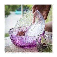 Hammered Pattern Salad Bowl Glassware Lead Free Glass Eco-Friendly Material 1.1 Liter Food Container Fruit Bowl