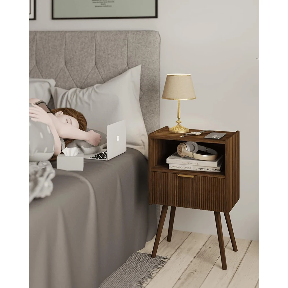 product nu deco mh25827 modern bedside table storage drawer wood shelf living room bedroom small spaces accent night stand solid wood-5