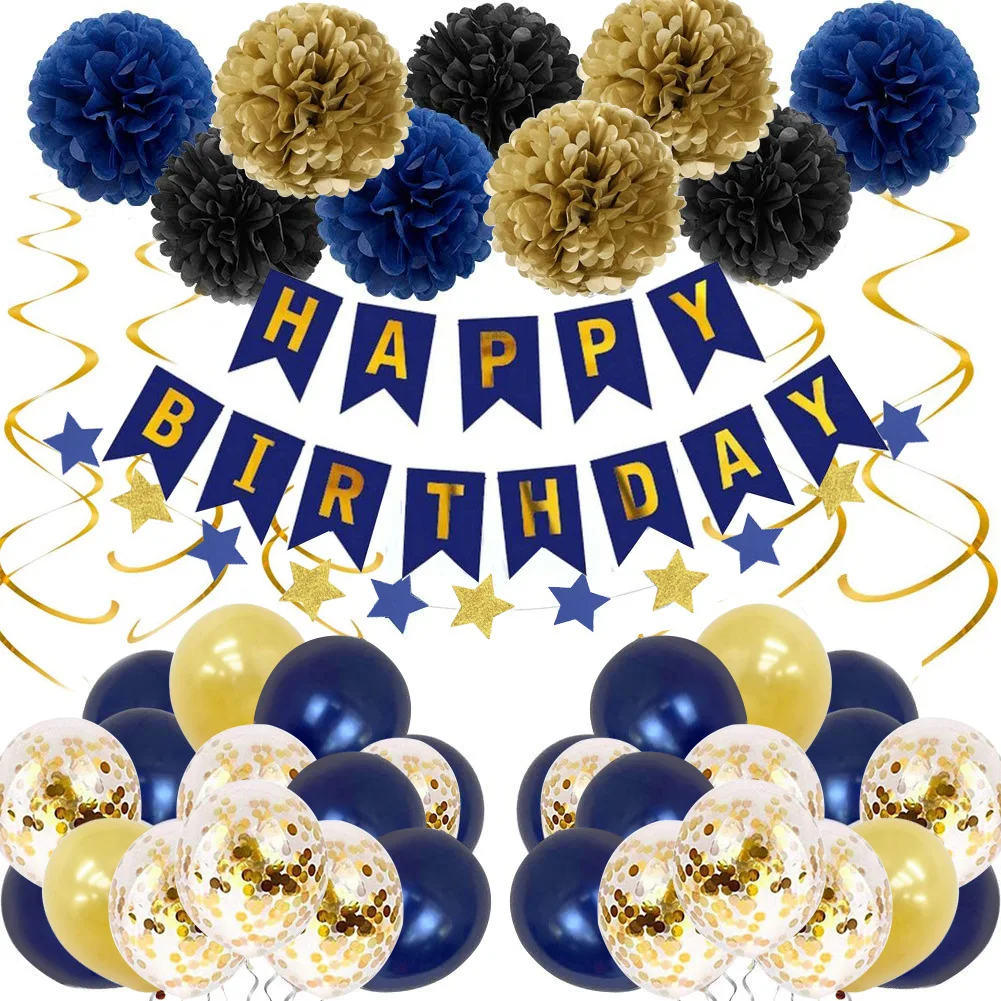 Happy Birthday Banner Blue And Gold Birthday Party Decoration Set Navy Blue Happy Birthday Balloons Banner For  Birthday Party Decor Backdrop - Buy Blue Gold Letter Latex Confetti Foil  Balloons Wedding Birthday Anniversary Event Party Babyshower Cocomelon  Decorations