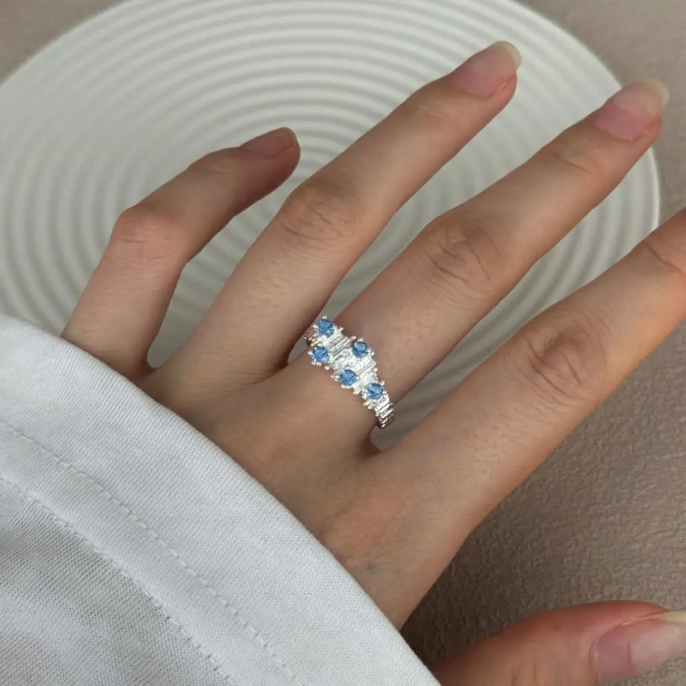 KAKODIY New Arrival Open Adjustable Engagement 925 Sterling Silver Wedding Blue Zircon Ring for Women detail 3