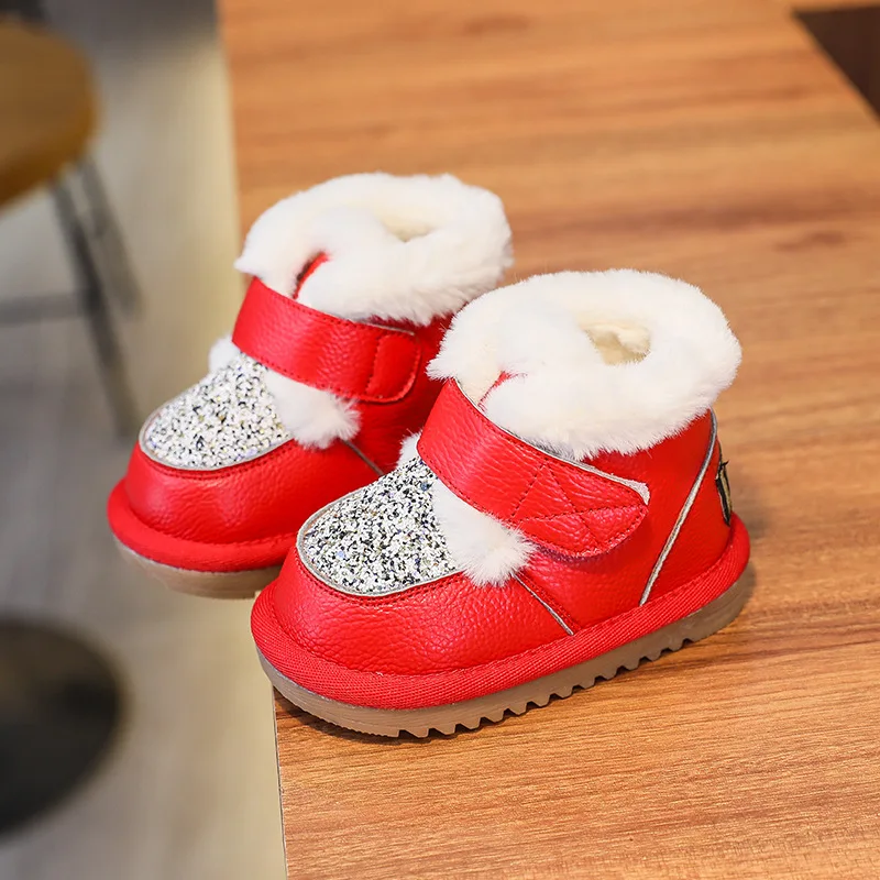 1-2 Year Old Baby Snow Boots Baby Girls Plush Princess Walking