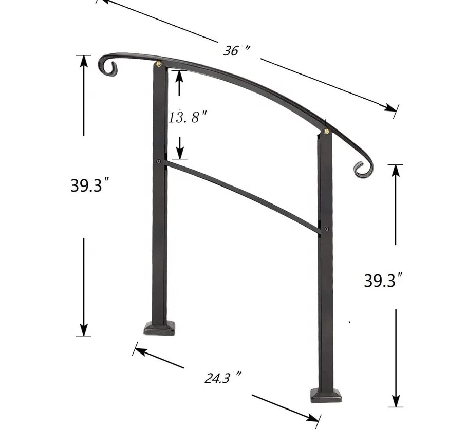 Metal Stair Railing For Outdoor Steps,3 Step Handrail Fits 1 To 3 Steps