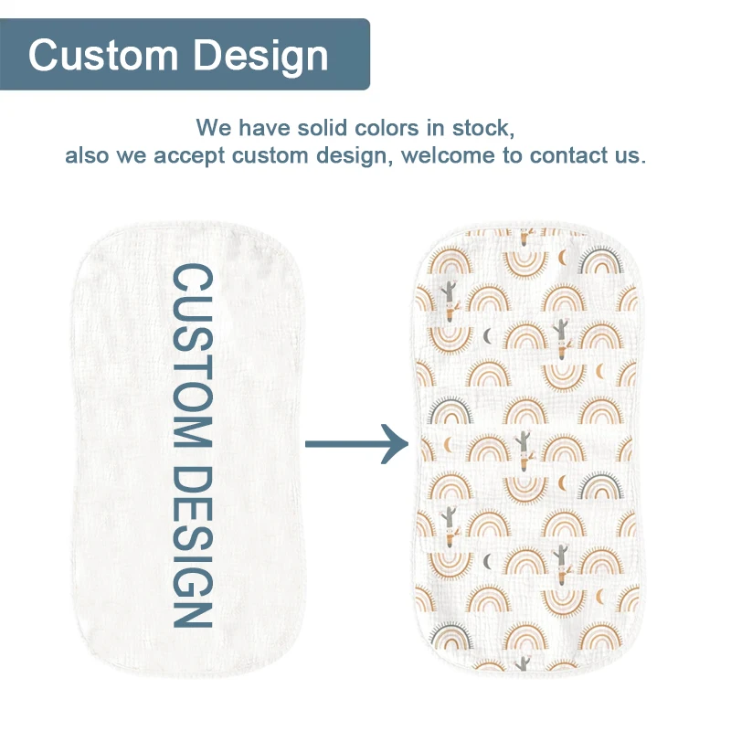 Personalized Custom Pattern 6 Layers Cotton Muslin Babi Towel Burp Cloths Neutral Custom Muslin Burping Cloths for Baby