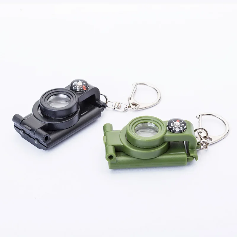 Multifunctional Telescope Mini LED Flashlight Magnifier Compass 4-in-1 Key Ring