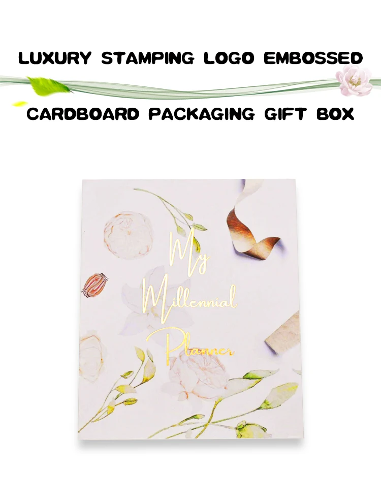Custom Printing 2023 Planner Rose Gold Foil Spiral Steel Ring Hardbound Gift Customized Logo Box Packaging for Notebook Planner factory