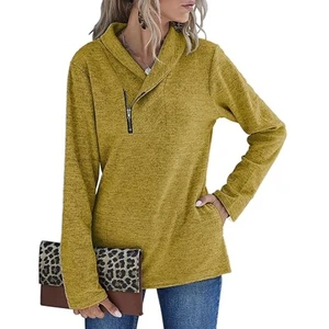 Women's Cowl Neck Sweatshirt Casual Cute Long Sleeve Zip Pullover with Pockets Polyester/Cotton