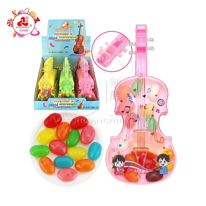Supply Whistle Guitar shaped box toy with jelly bean candy