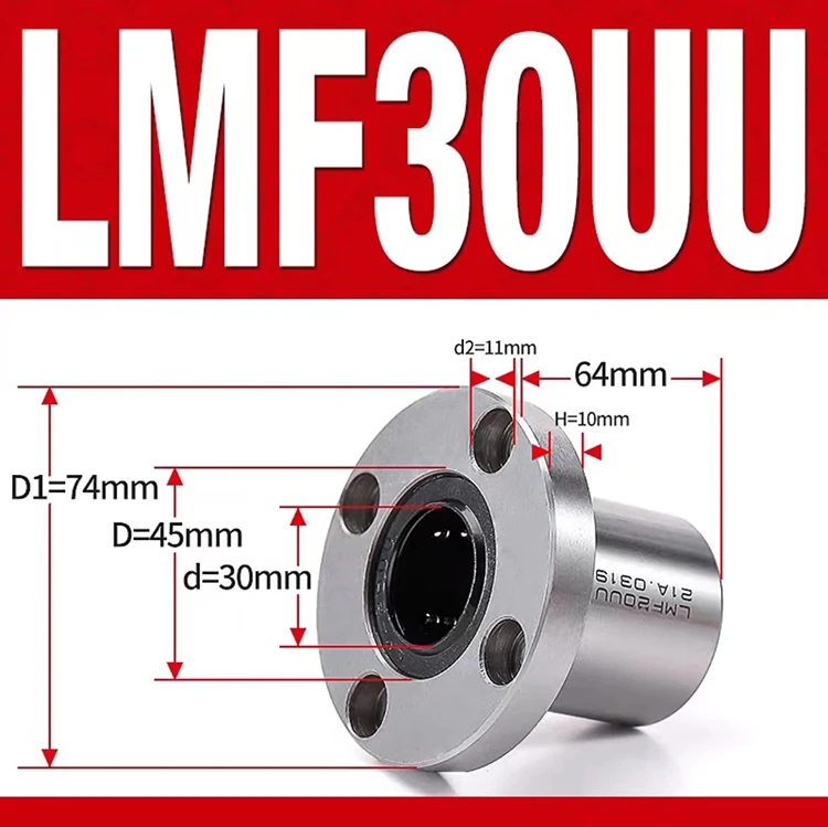 Lot De 4 Roulements Linéaires LM30UU – Alésage 30mm, OD 45mm, Longueur 64mm, Acier Chrome