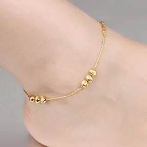 Custom 18K Gold Plated Ankle Bracelet ,Fashionable Gold Beaded Anklets, Simple Hot Anklet Bracelet for Girls