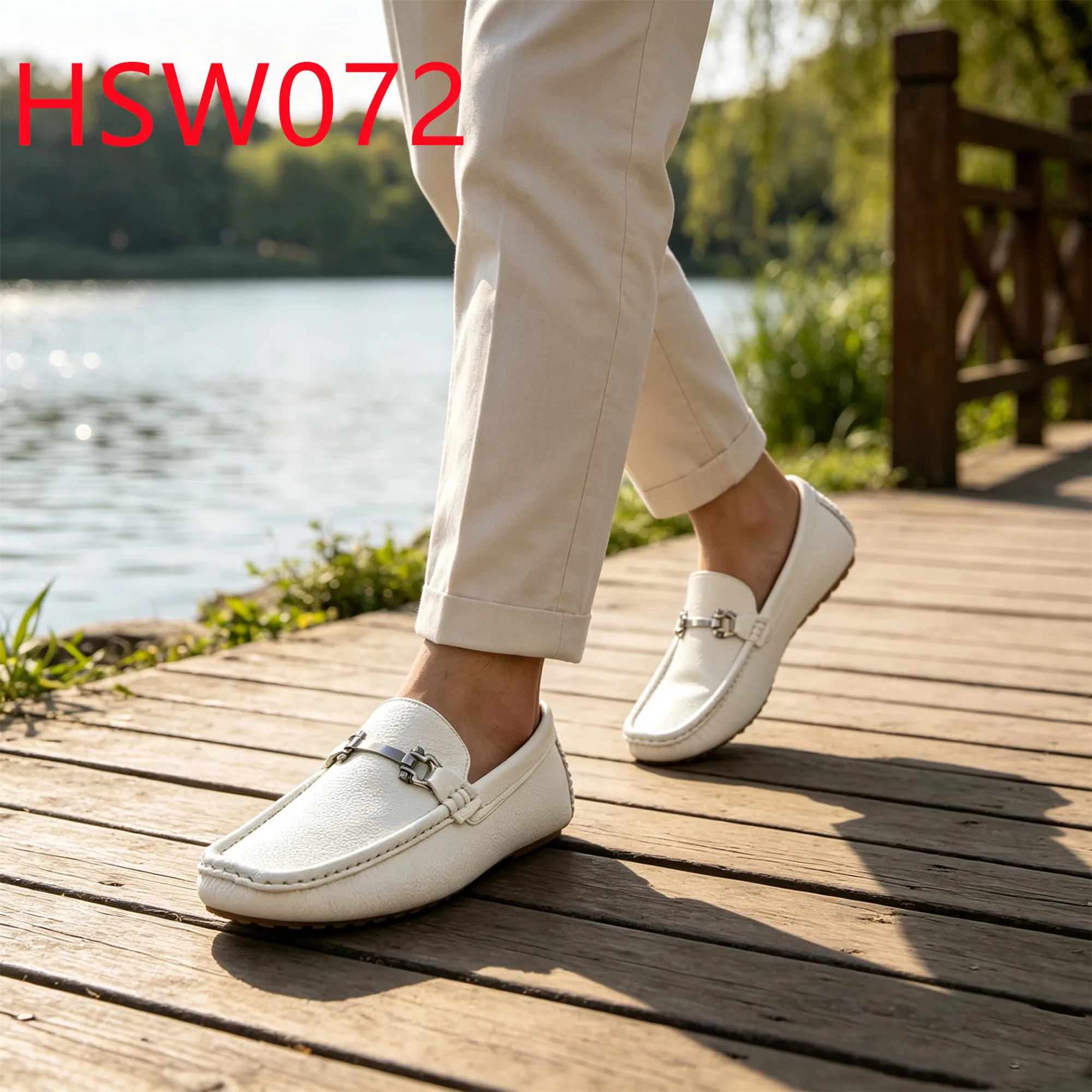 HY,Daily Leisure Top-level Embossed Leather White Hua Singh Boat Shoes Relaxed Fit Design Split Rubber Sole Moaccsin ShoesHSW072