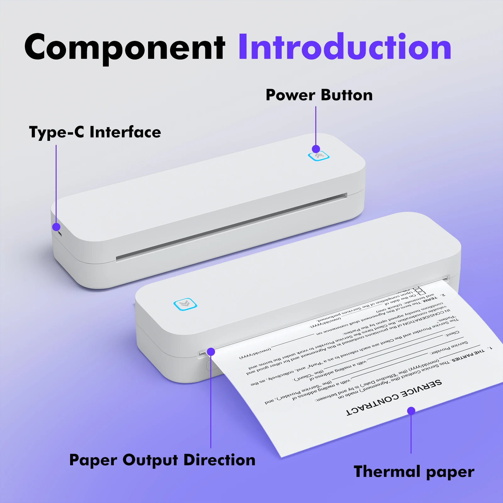 Portable A4 Wireless Inkless Thermal Printer for Tattoo Transfer - Clear Paper Output Direction & Thermal Paper Compatibility details