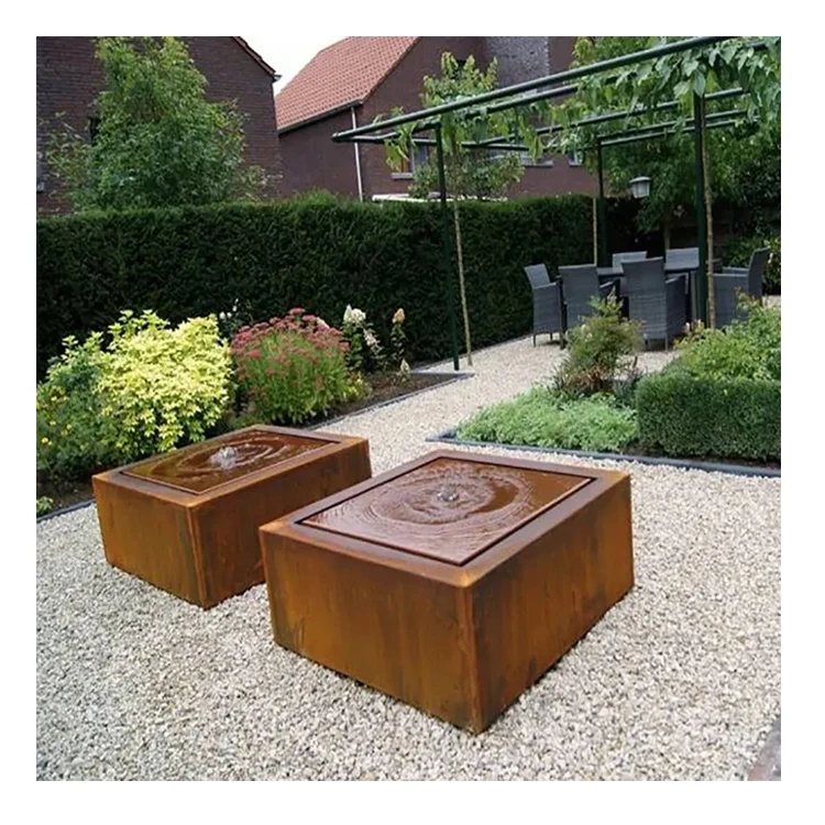 Уличный садовый фонтан для украшения заднего двора из кортеновой стали