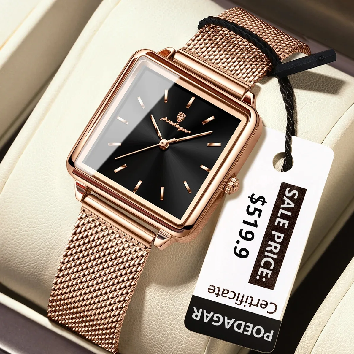 Elegant Waterproof Square Ladies Watch in Stainless Steel  display picture 2