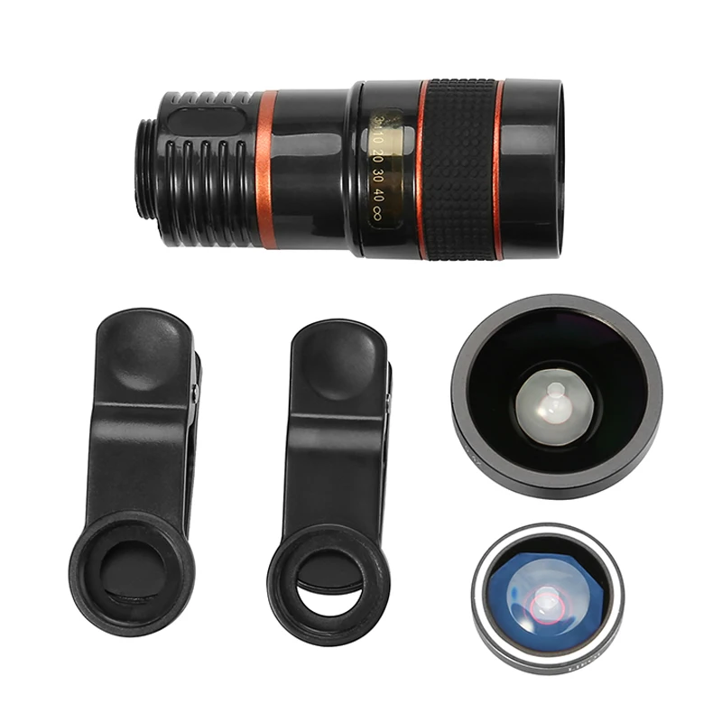 4 in 1 Wide Angle Telescope Smartphone Camera Lenses Clip On Fisheye Lens for iPhone