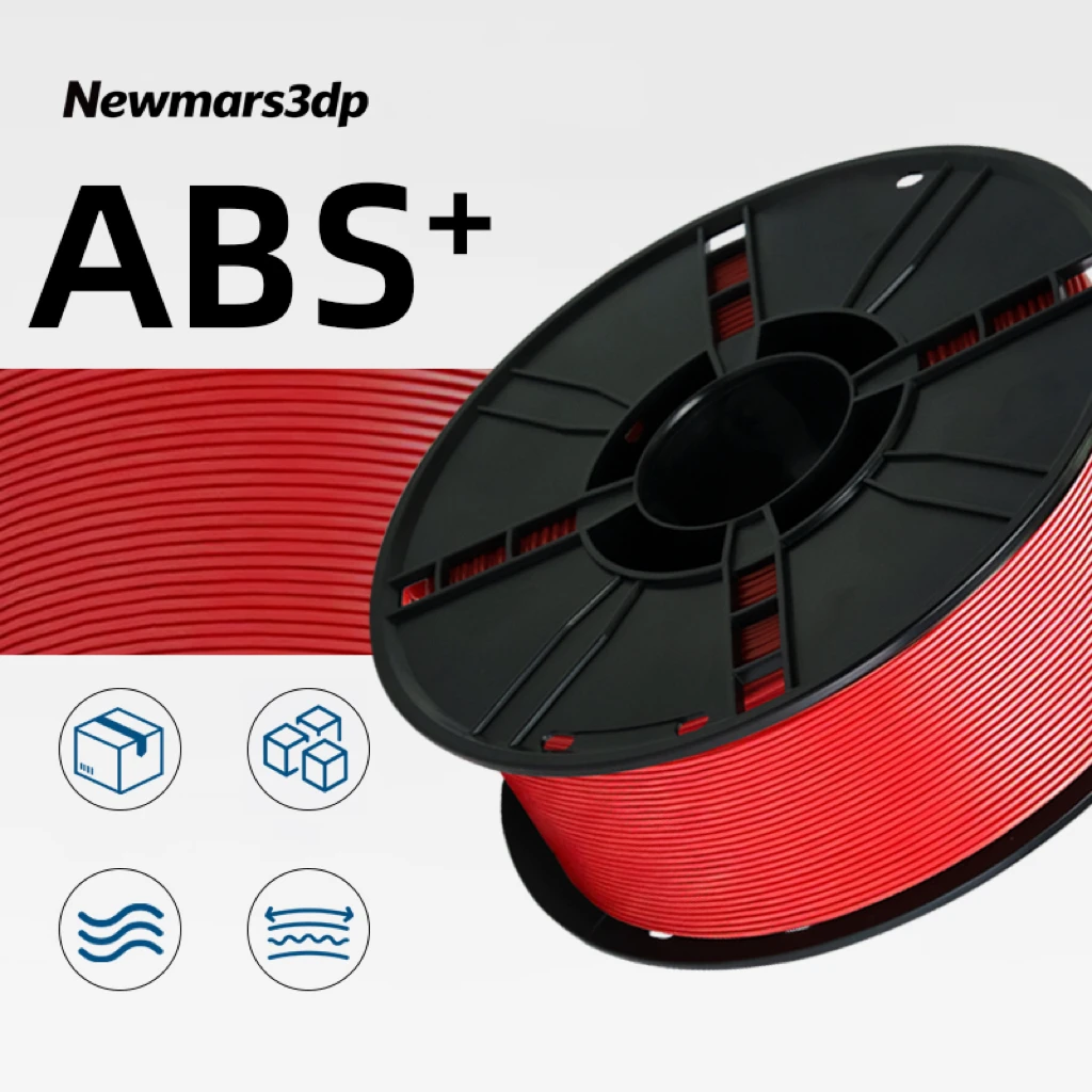 Newmars3dp Red ABS+ 1.75mm 3D Filament High Abrasion/Heat Resistant, No Clog, ±0.02mm, 1kg Spool, Universal for Bambu ESUN Print