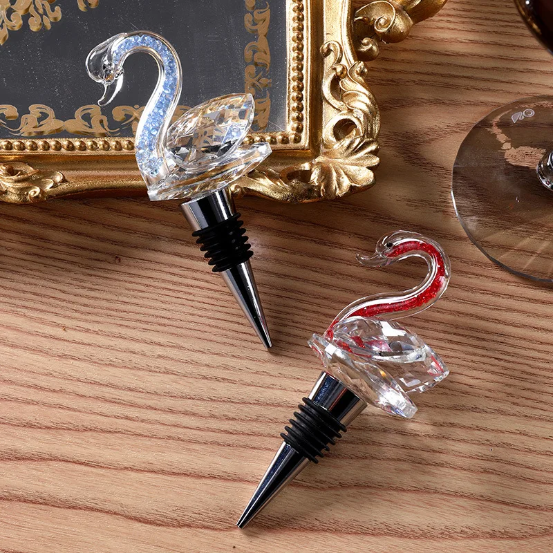product 3d engraving crystal swan wine bottle stopper romantic glass wedding gift bar accessories decoration-9