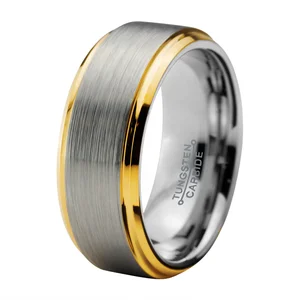Coolstyle Jewelry 8mm Wholesale Stepped Beveled Edges Gold Tungsten Wedding Band for Men Women Fashion Engagement Finger Rings