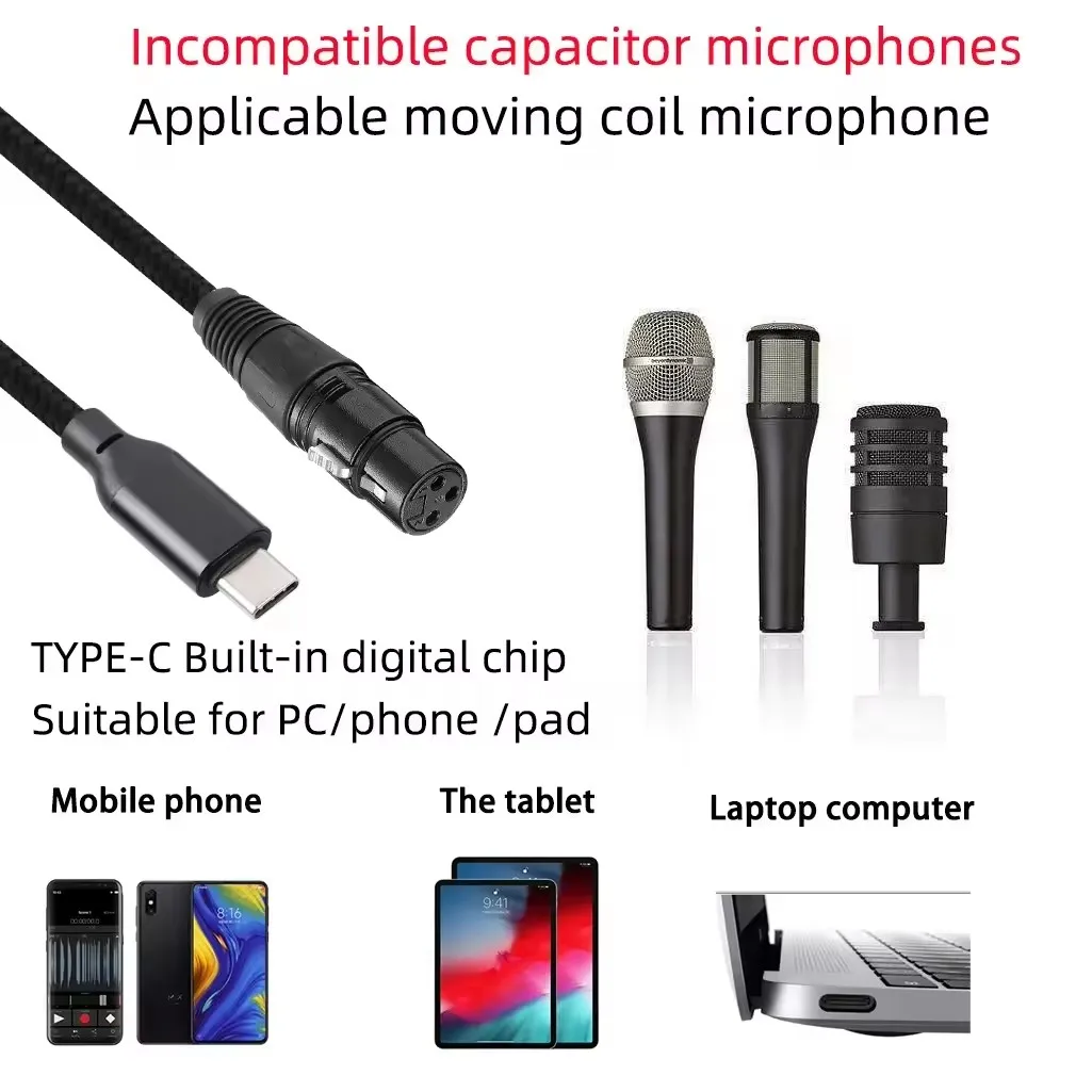 3 Pin XLR to USB C Cable Flexible Type C Male to XLR Female Cord Connector Adapter High Quality USB C Microphone Cable for Audio