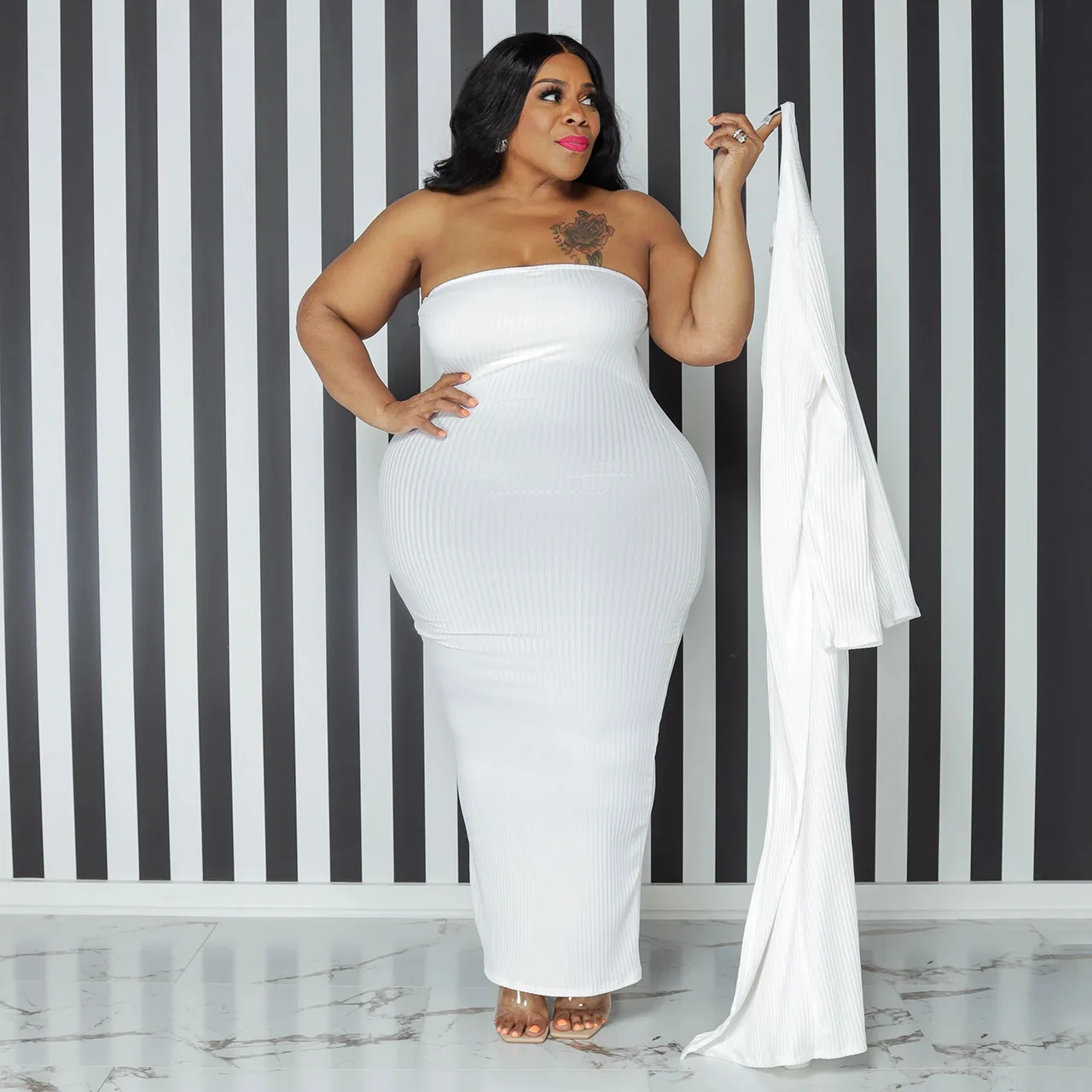 Groothandel Custom Logo Plus Size Dames Kleding Mantel Jas Buis Top Jurk  Tweedelige Set Dames Sets Jurken