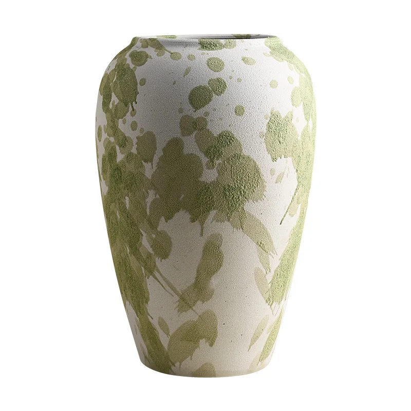 Green Splatter Ceramic Vase Matte Finish Wabi Sabi Style Rustic Home Decor Living Room Dried Flower Arrangement Statement Piece