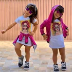New Skirt Girls New Kids Clothes Sets Shiny Gilded Zipper Rose Red Jacket + Printed T-shirt Skirt Suit Clothes Little Girls Fall Clothes