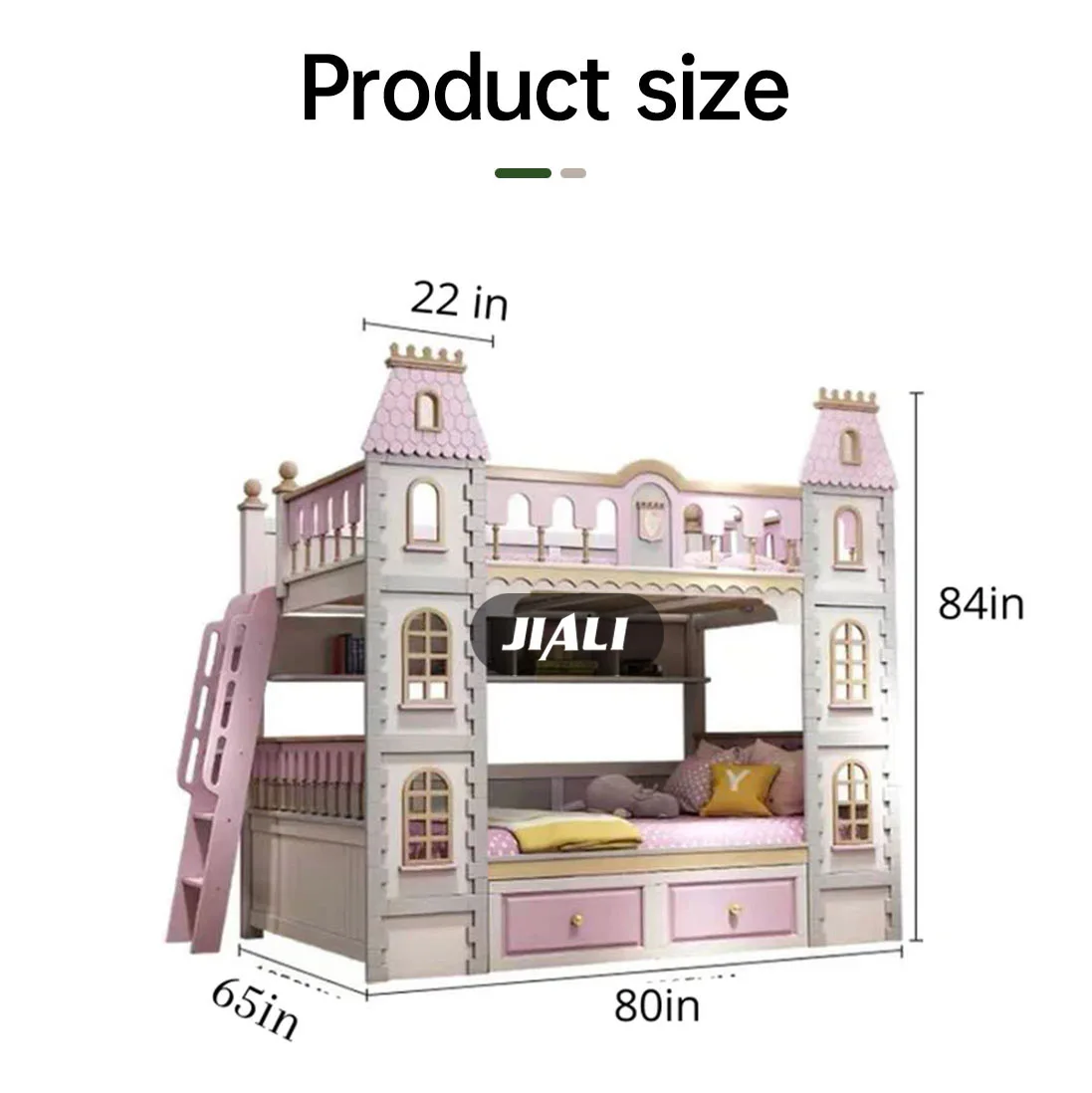 Pink Wooden Castle Princess Bunk Bed Kids Princess Children Bed For
