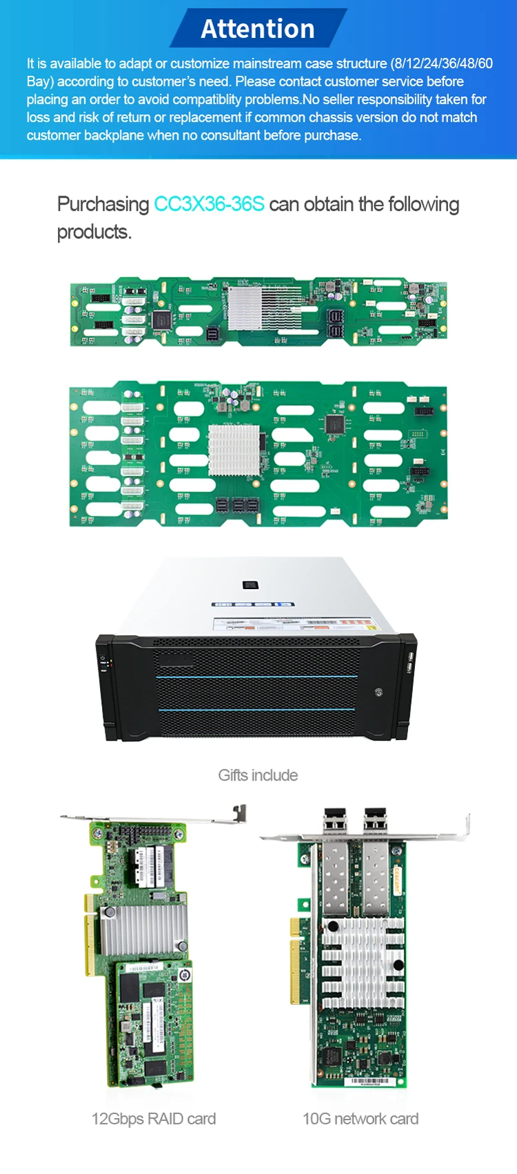 4U 36-bay Rackmount Chassis with Expander Backplane CC3X36-36S