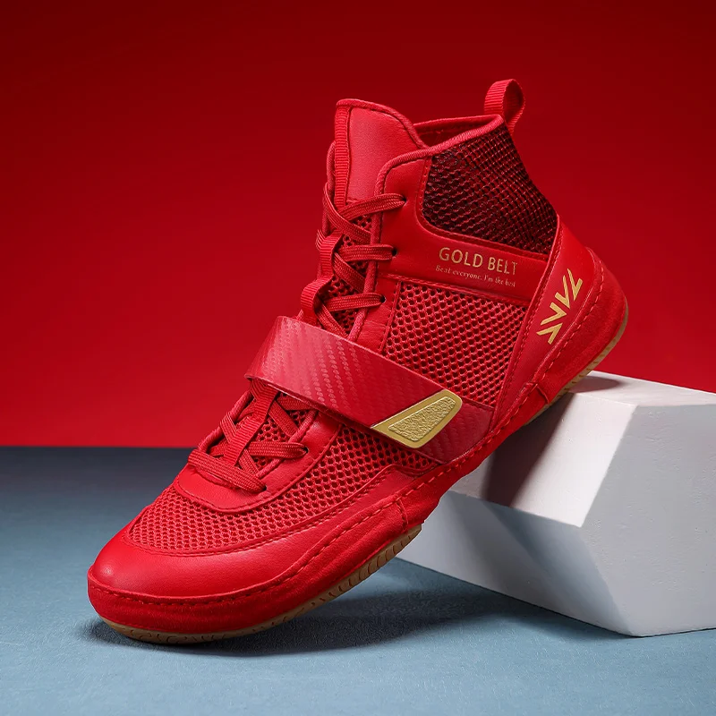 Custom Wrestling Shoes Men Professional Make Your Own Boxing Shoes Gym Red  Black Boxing Boots for Men