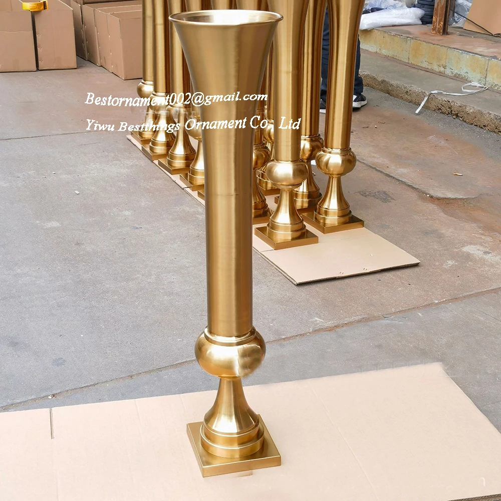 High Quality Metal flower Vase Gold Heavy Duty Of Aluminium Vase Luxury Gold Trumpet Vase For Decoration Event Party Supply