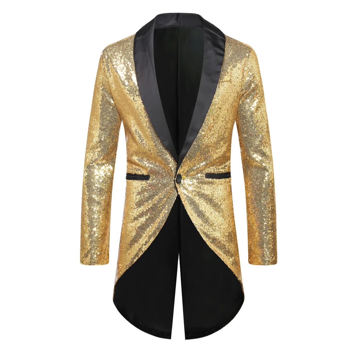 Shiny Gold Sequins Men's Tailcoat Suit for Nightclub Weddings