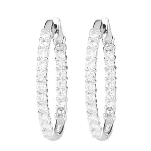 925 Sterling Silver Classic Style Cubic Zirconia Hoop Earrings Big Elegant Design for Gift