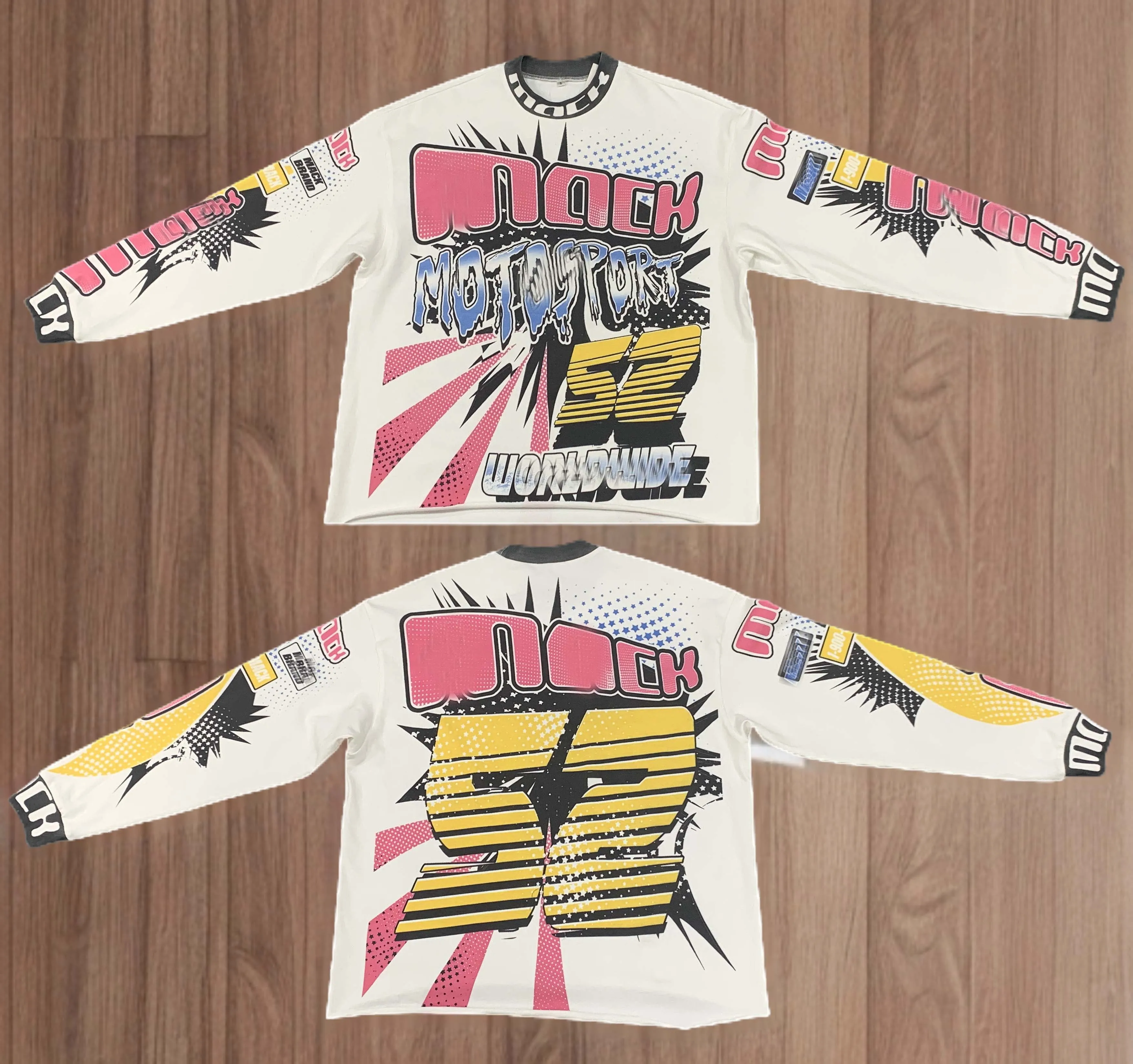 Salati Custom Gradient Cotton All Over Print Oversized Drop Shoulder Boxy Long Sleeve T Shirts Retro Racing Motocross Jersey Men