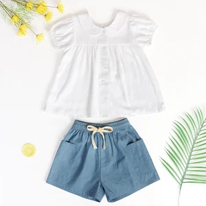 Breathable Soft Customized Logo Kids Summer Girls Clothing Sets Ruffled Sleeve Newborn Baby Clothes Set
