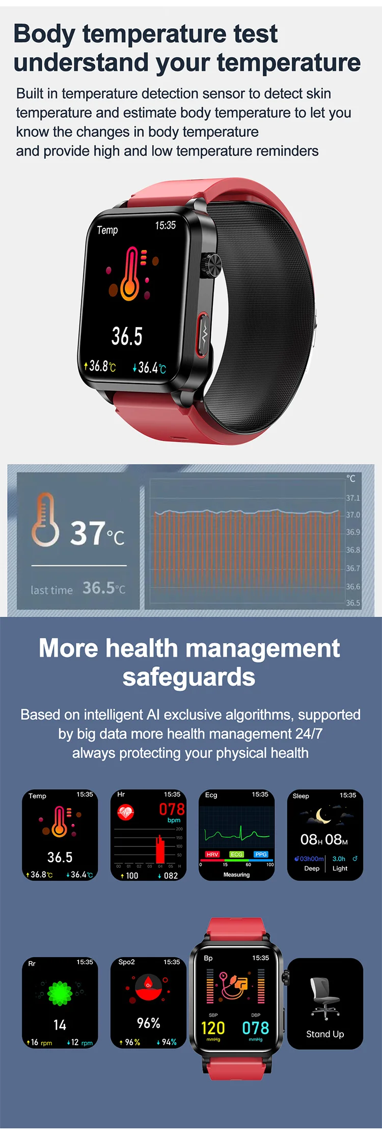 Smart health sensor watch bracelet with handheld ecg and bp monitor for diabetic diabetes non invasive blood sugar detection