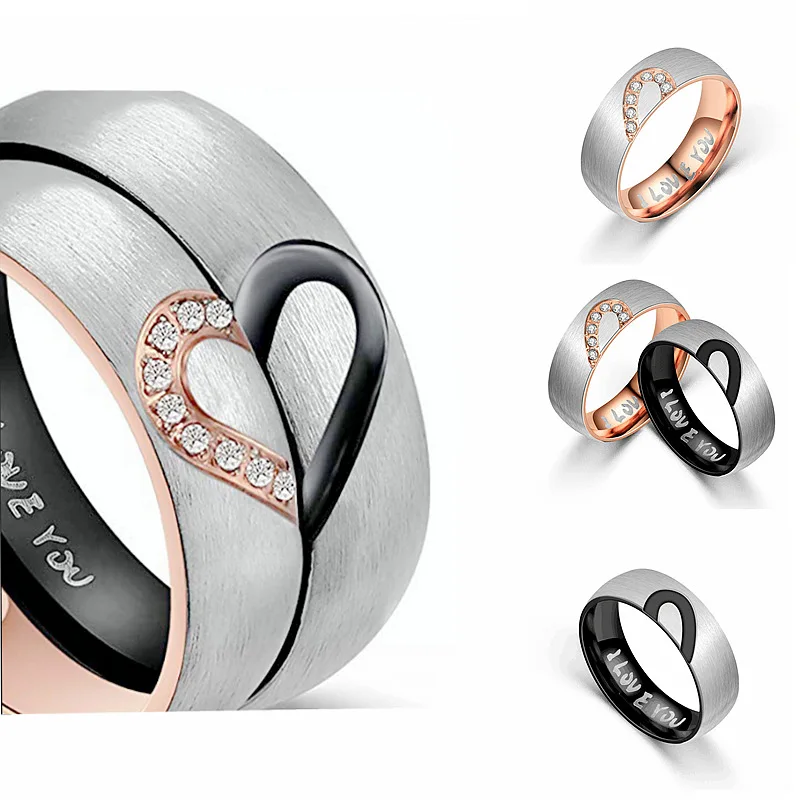 Couples Matching Heart Promise Rings I Love You Engagement Wedding