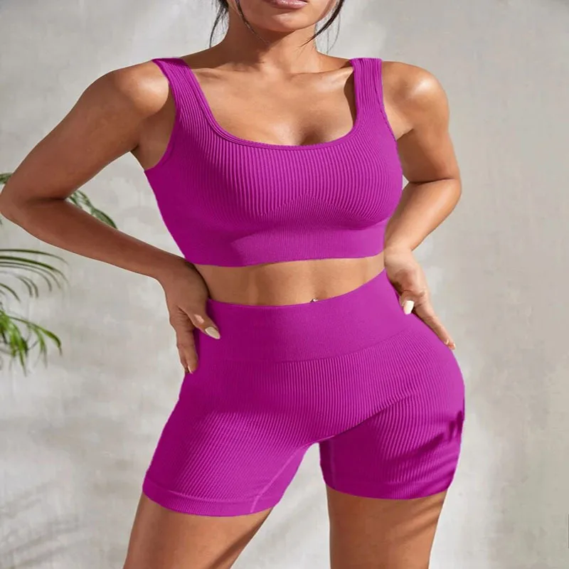 Seamless Yoga Set 2 Two Piece Set Women Workout Set Female Fitness Outfits Top Sports Bra 6054